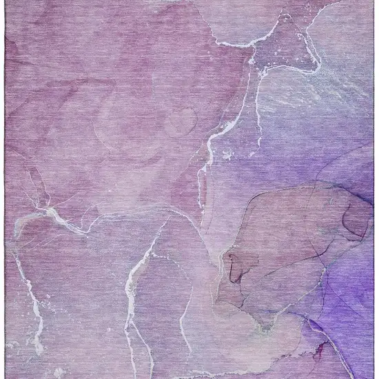Purple And Ivory Abstract Washable Area Rug With UV Protection Photo 4