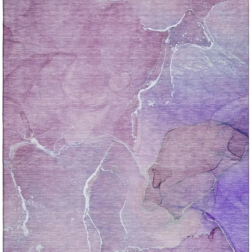 Purple And Ivory Abstract Washable Area Rug With UV Protection Photo 4