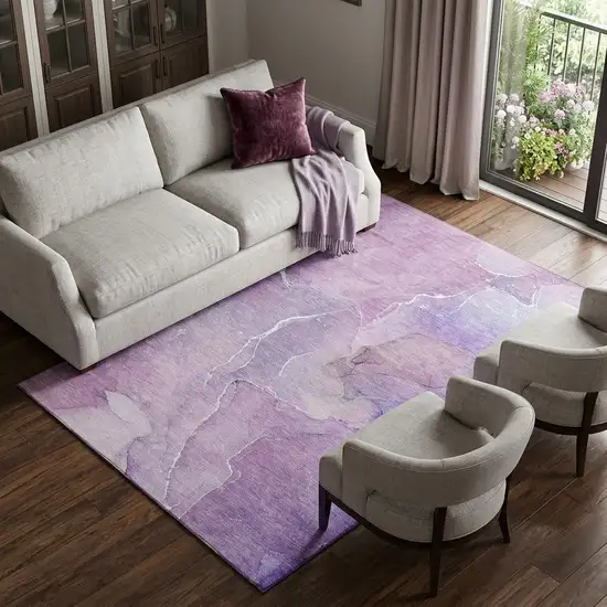 Purple And Ivory Abstract Washable Area Rug With UV Protection Photo 1