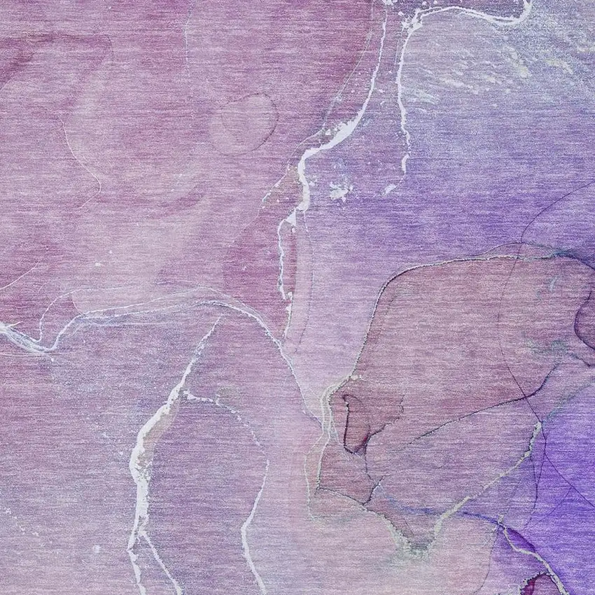 Purple And Ivory Abstract Washable Area Rug With UV Protection Photo 3