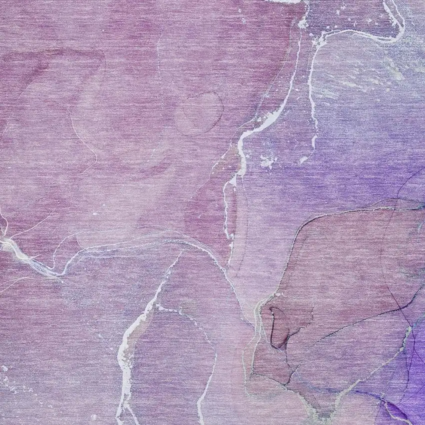 Purple And Ivory Abstract Washable Area Rug With UV Protection Photo 3