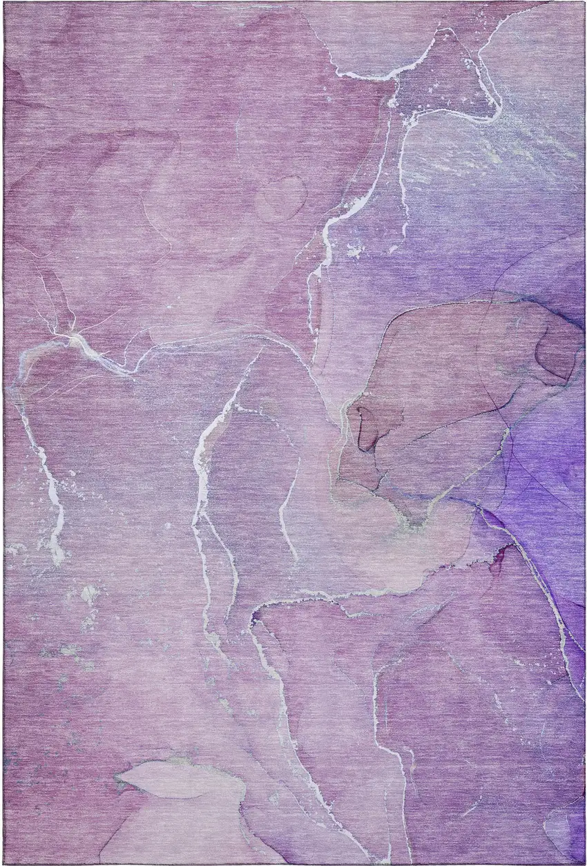 Purple And Ivory Abstract Washable Area Rug With UV Protection Photo 1