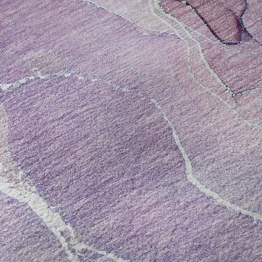 Purple And Ivory Abstract Washable Area Rug With UV Protection Photo 9