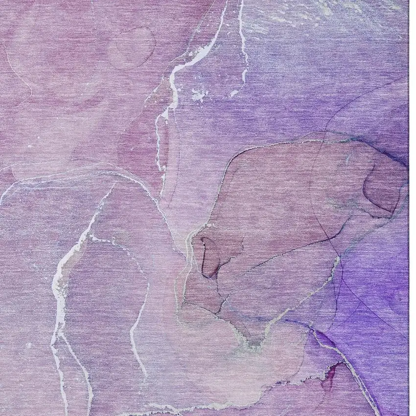 Purple And Ivory Abstract Washable Area Rug With UV Protection Photo 3