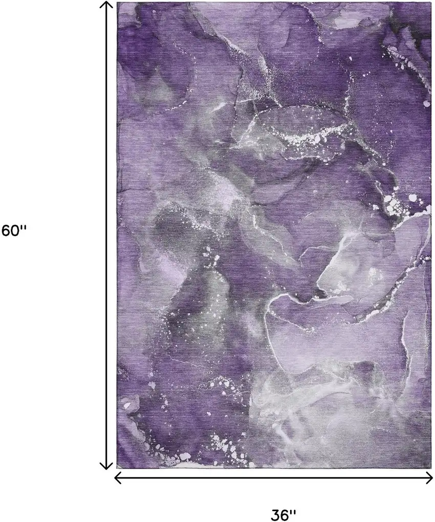 Purple And Ivory Abstract Washable Area Rug With UV Protection Photo 3