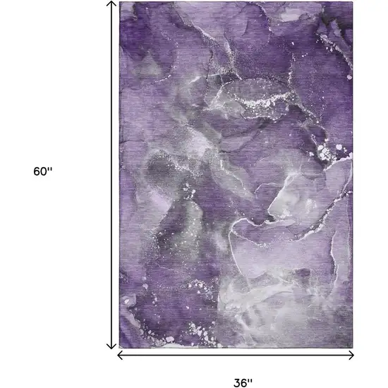 Purple And Ivory Abstract Washable Area Rug With UV Protection Photo 8