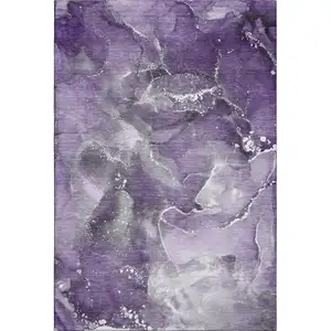 Photo of Purple And Ivory Abstract Washable Area Rug With UV Protection