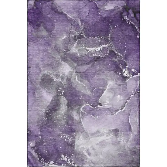 Purple And Ivory Abstract Washable Area Rug With UV Protection Photo 1