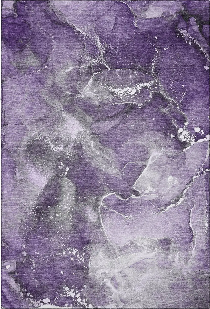 Purple And Ivory Abstract Washable Area Rug With UV Protection Photo 1