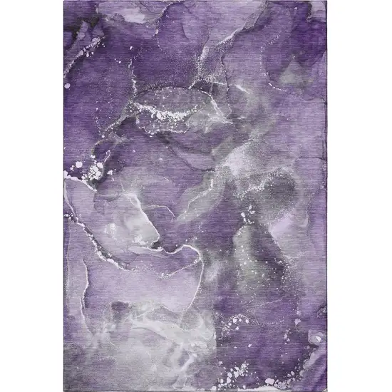 Purple And Ivory Abstract Washable Area Rug With UV Protection Photo 4