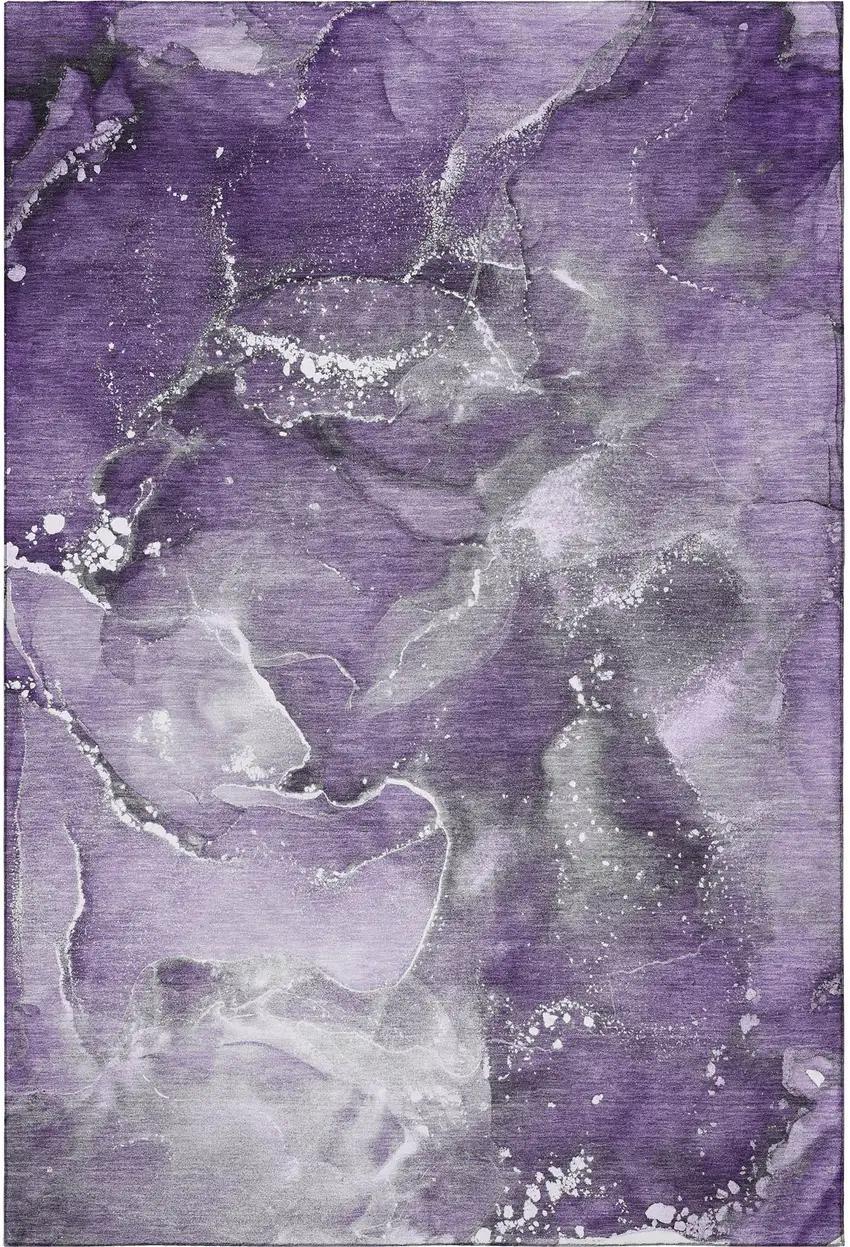 Purple And Ivory Abstract Washable Area Rug With UV Protection Photo 4