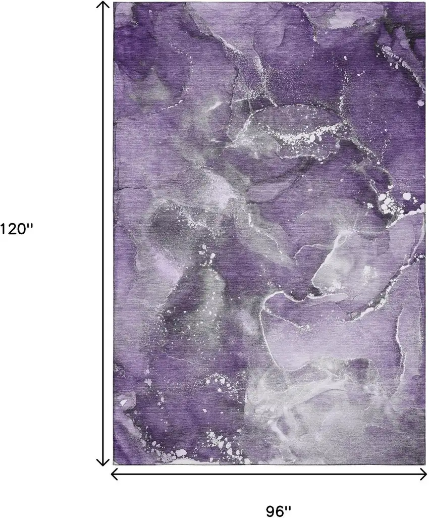 Purple And Ivory Abstract Washable Area Rug With UV Protection Photo 7