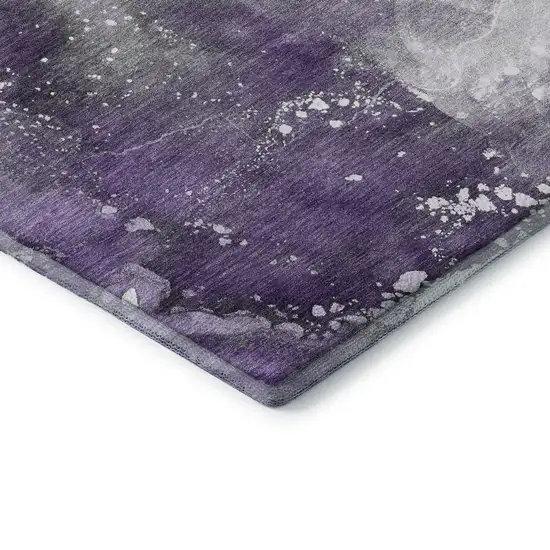 Purple And Ivory Abstract Washable Area Rug With UV Protection Photo 9