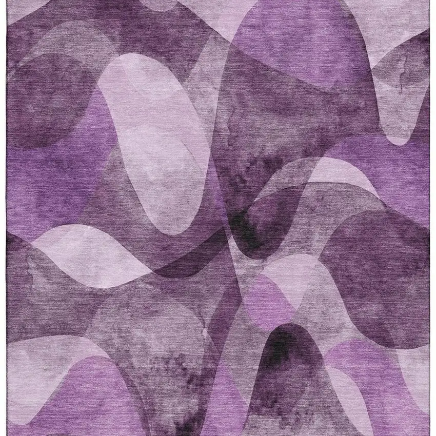 Purple And Ivory Abstract Washable Area Rug With UV Protection Photo 3