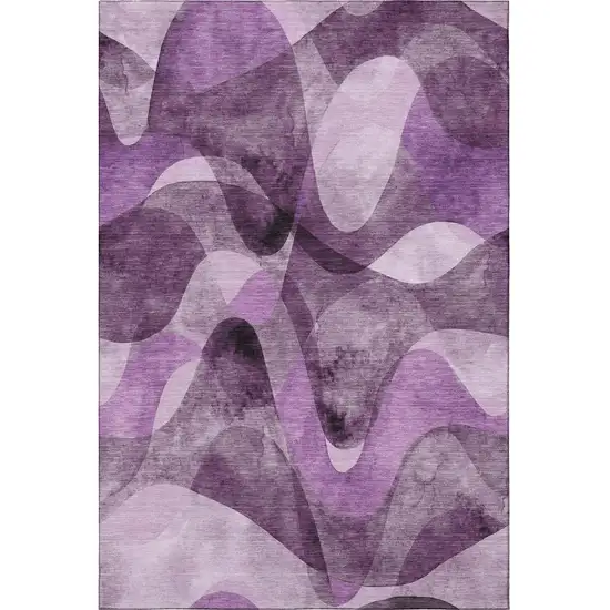 Purple And Ivory Abstract Washable Area Rug With UV Protection Photo 4