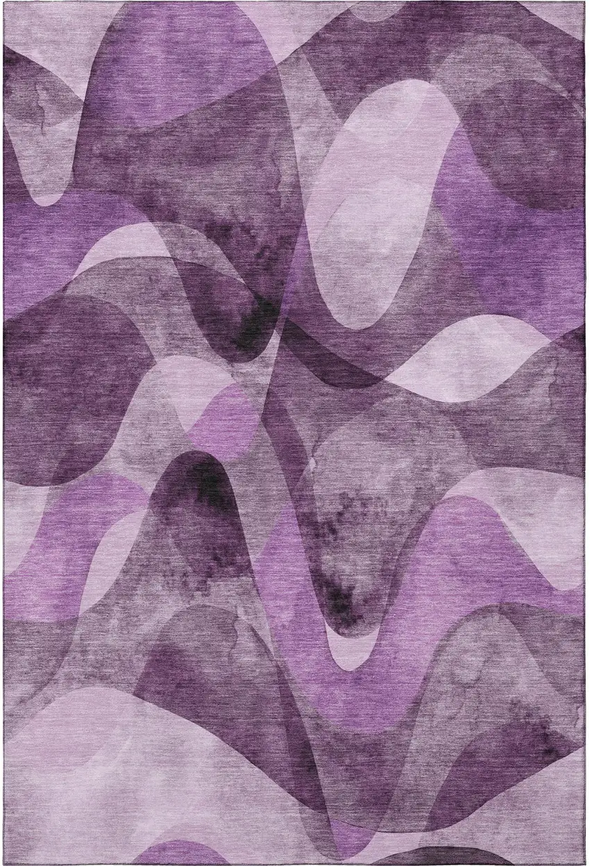 Purple And Ivory Abstract Washable Area Rug With UV Protection Photo 4