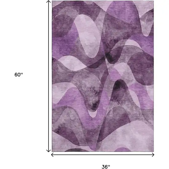 Purple And Ivory Abstract Washable Area Rug With UV Protection Photo 7