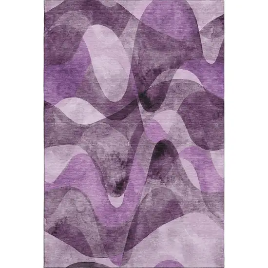 Purple And Ivory Abstract Washable Area Rug With UV Protection Photo 1