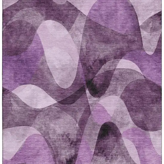 Purple And Ivory Abstract Washable Area Rug With UV Protection Photo 4