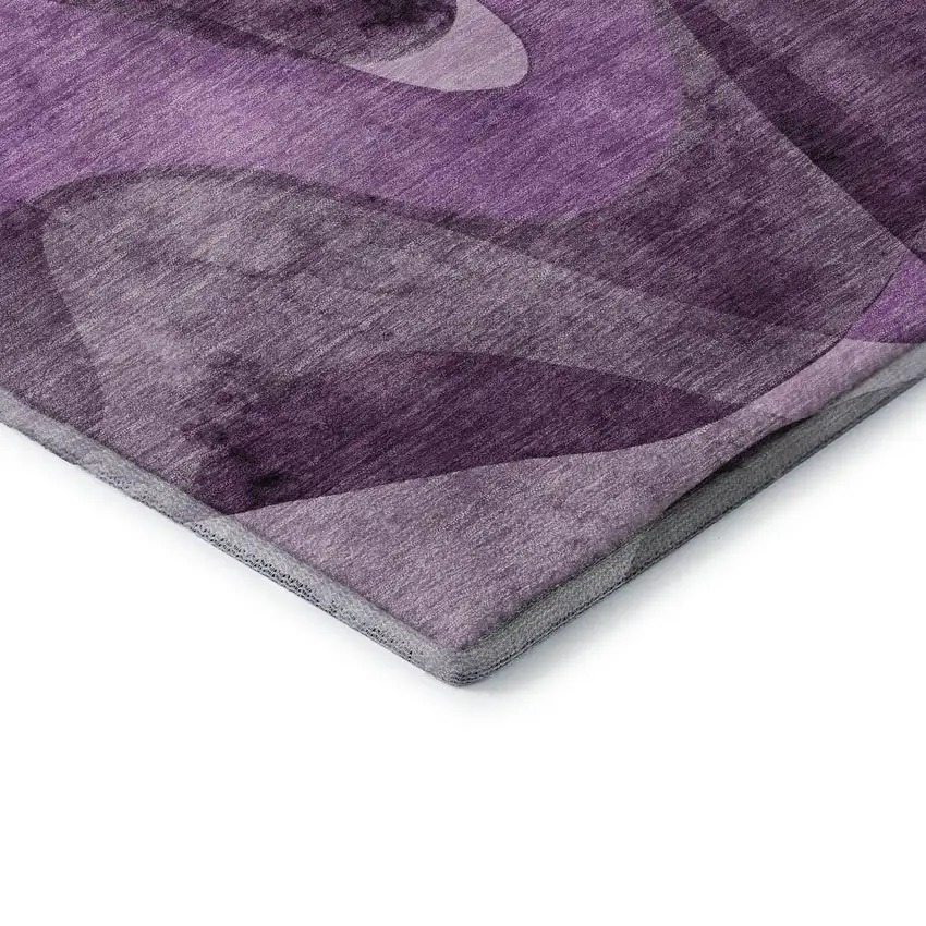 Purple And Ivory Abstract Washable Area Rug With UV Protection Photo 9