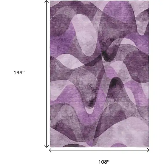 Purple And Ivory Abstract Washable Area Rug With UV Protection Photo 7