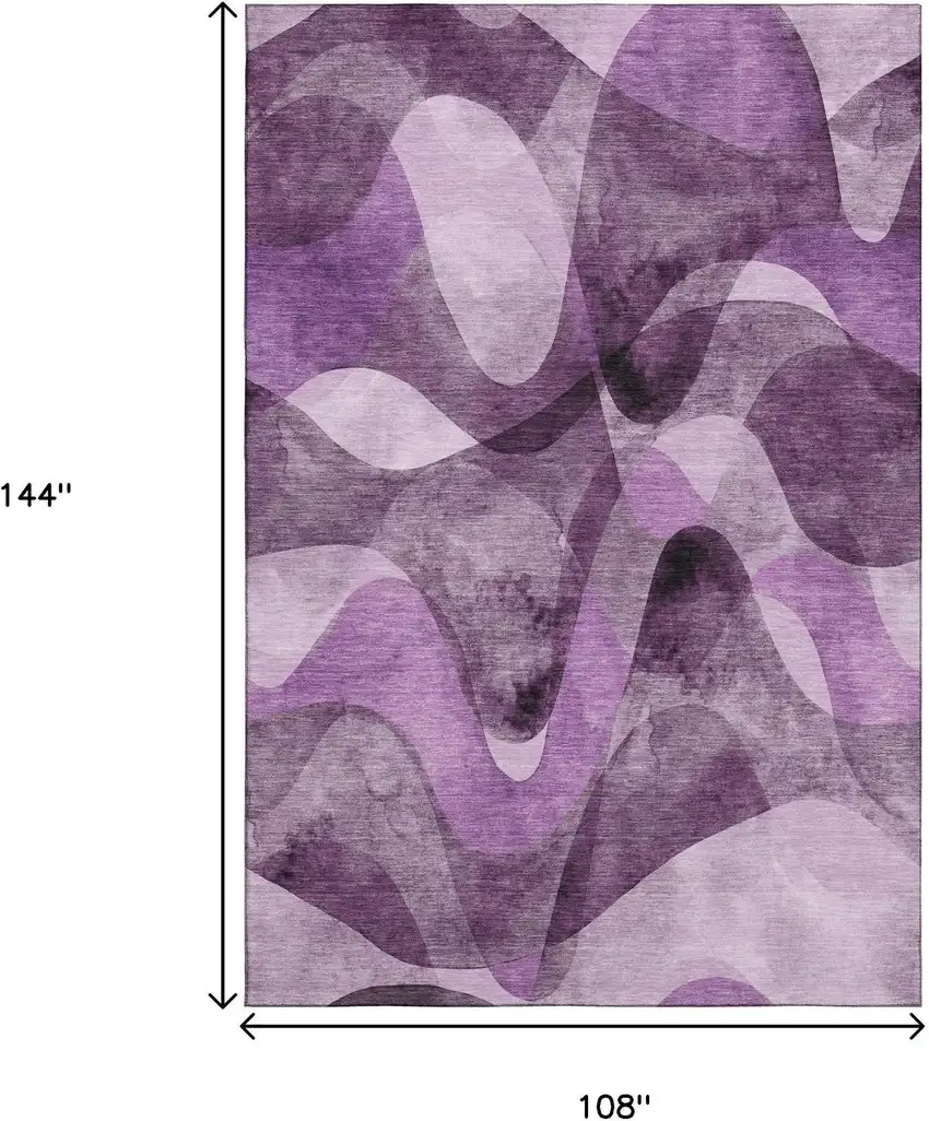 Purple And Ivory Abstract Washable Area Rug With UV Protection Photo 7
