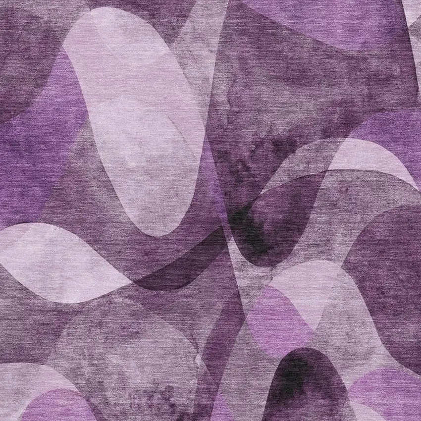 Purple And Ivory Abstract Washable Area Rug With UV Protection Photo 3