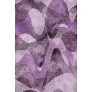 Photo of Purple And Ivory Abstract Washable Area Rug With UV Protection