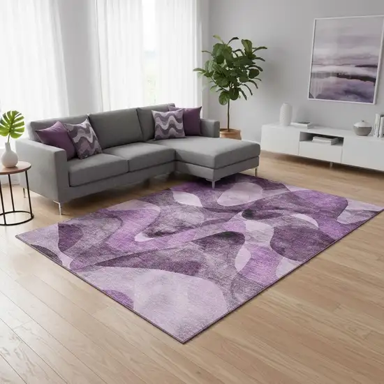 Purple And Ivory Abstract Washable Area Rug With UV Protection Photo 2
