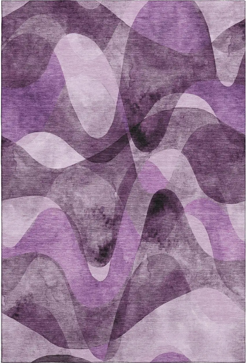Purple And Ivory Abstract Washable Area Rug With UV Protection Photo 1