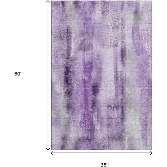 Purple And Ivory Abstract Washable Area Rug With UV Protection Photo 7