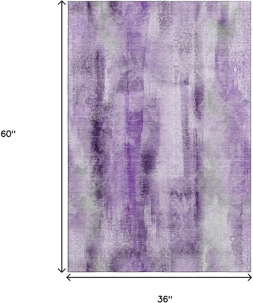 Purple And Ivory Abstract Washable Area Rug With UV Protection Photo 7