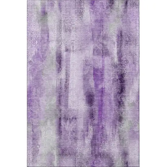 Purple And Ivory Abstract Washable Area Rug With UV Protection Photo 4