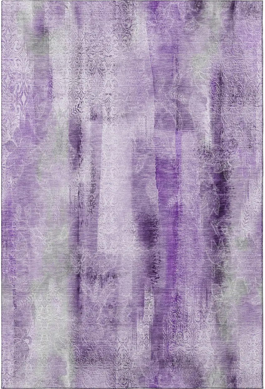 Purple And Ivory Abstract Washable Area Rug With UV Protection Photo 4
