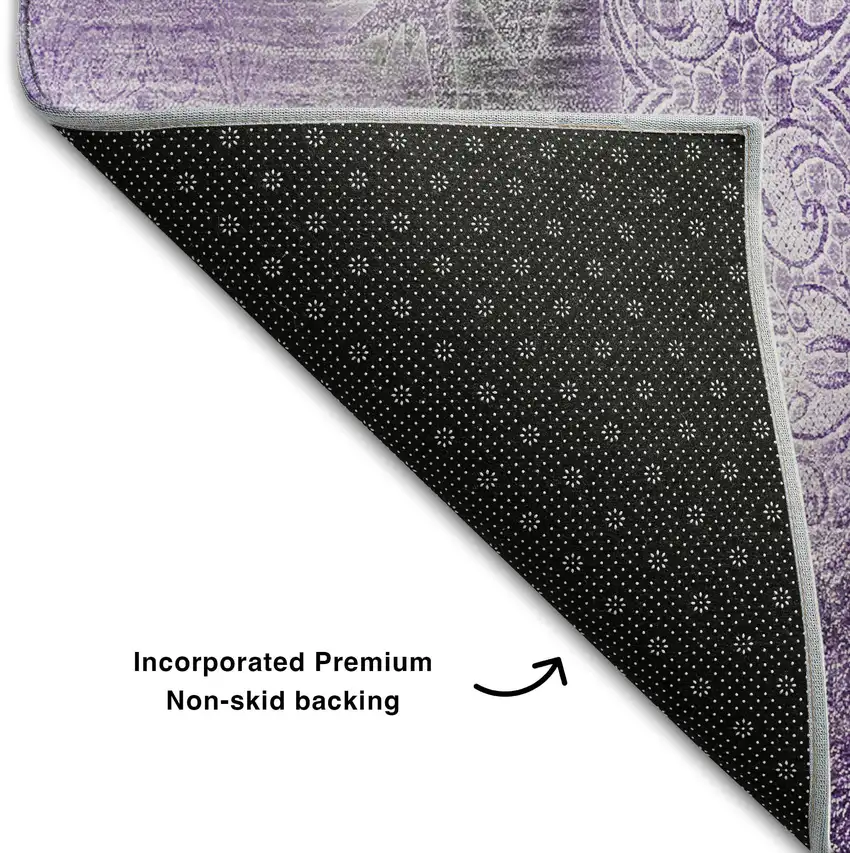 Purple And Ivory Abstract Washable Area Rug With UV Protection Photo 8