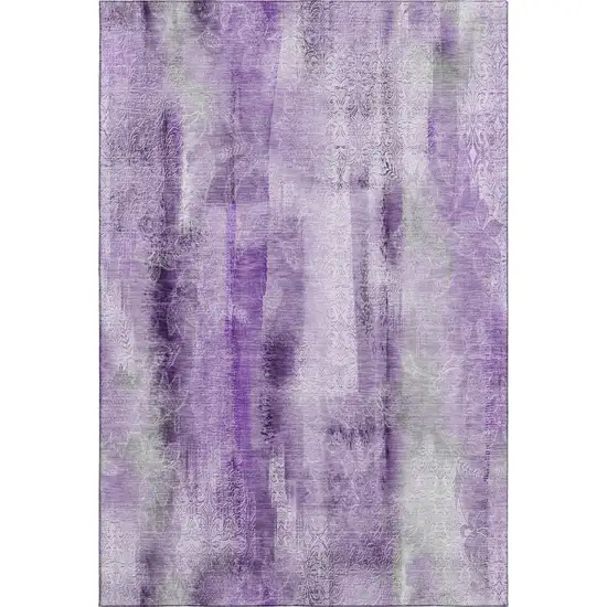 Purple And Ivory Abstract Washable Area Rug With UV Protection Photo 1