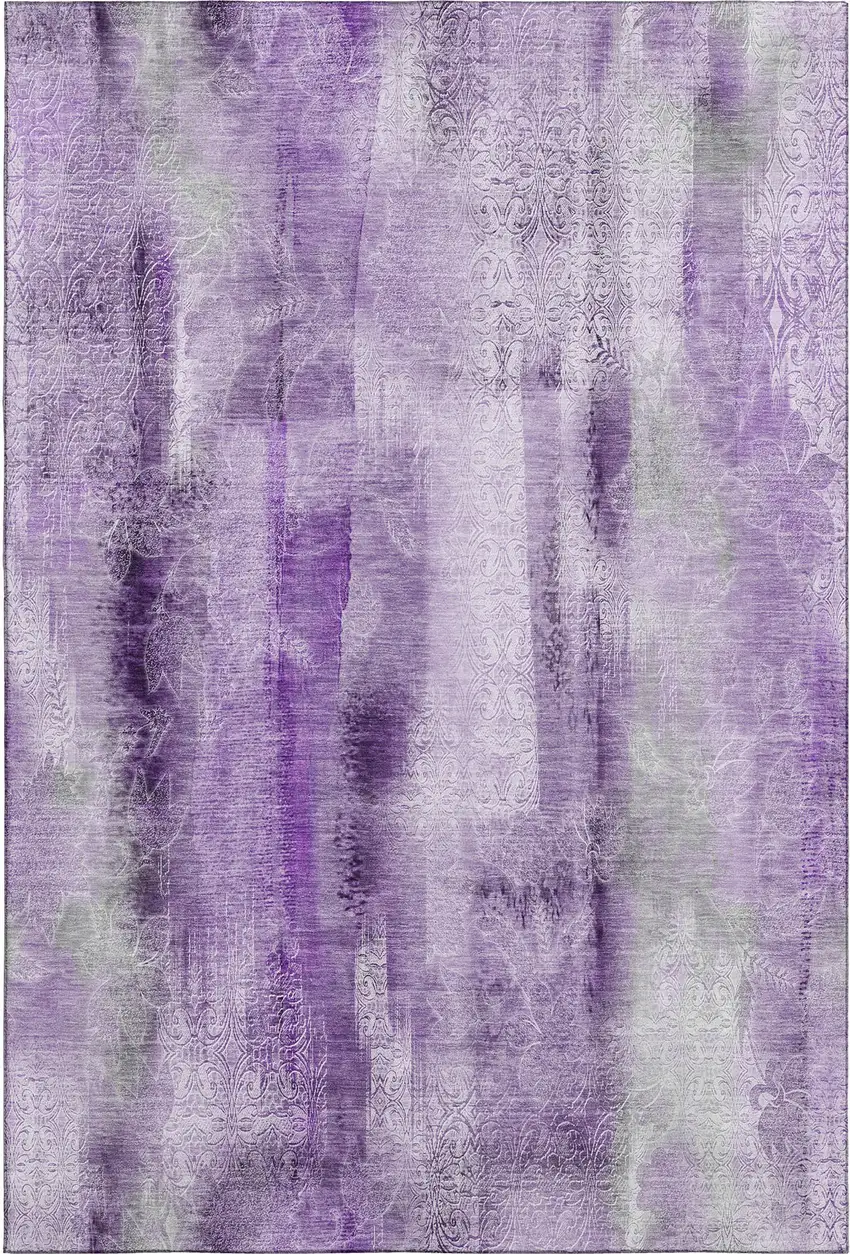 Purple And Ivory Abstract Washable Area Rug With UV Protection Photo 1