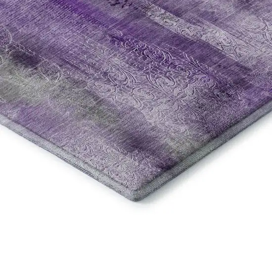 Purple And Ivory Abstract Washable Area Rug With UV Protection Photo 8