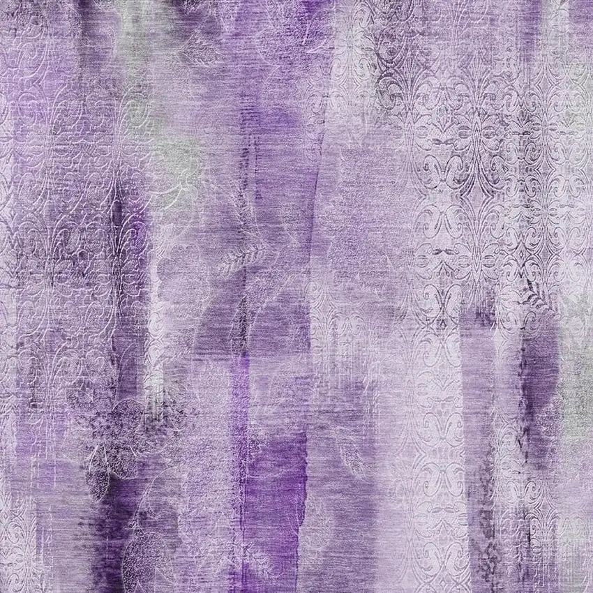 Purple And Ivory Abstract Washable Area Rug With UV Protection Photo 3