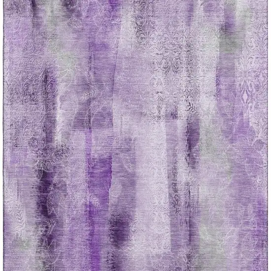 Purple And Ivory Abstract Washable Area Rug With UV Protection Photo 4