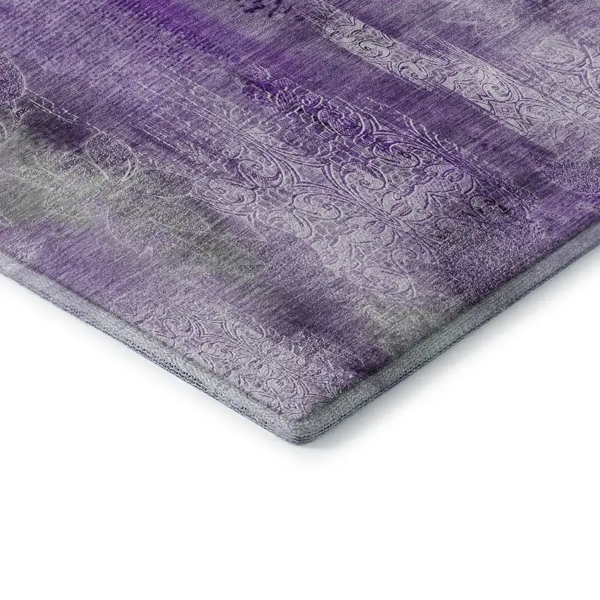 Purple And Ivory Abstract Washable Area Rug With UV Protection Photo 8