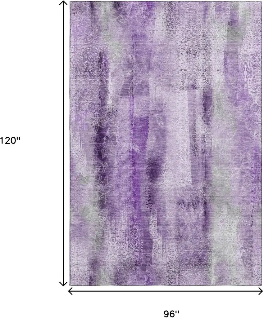Purple And Ivory Abstract Washable Area Rug With UV Protection Photo 3