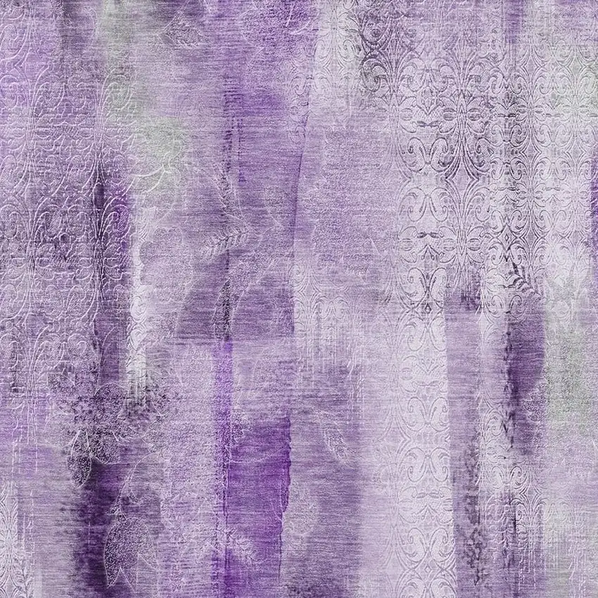 Purple And Ivory Abstract Washable Area Rug With UV Protection Photo 3
