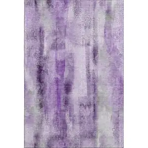 Photo of Purple And Ivory Abstract Washable Area Rug With UV Protection
