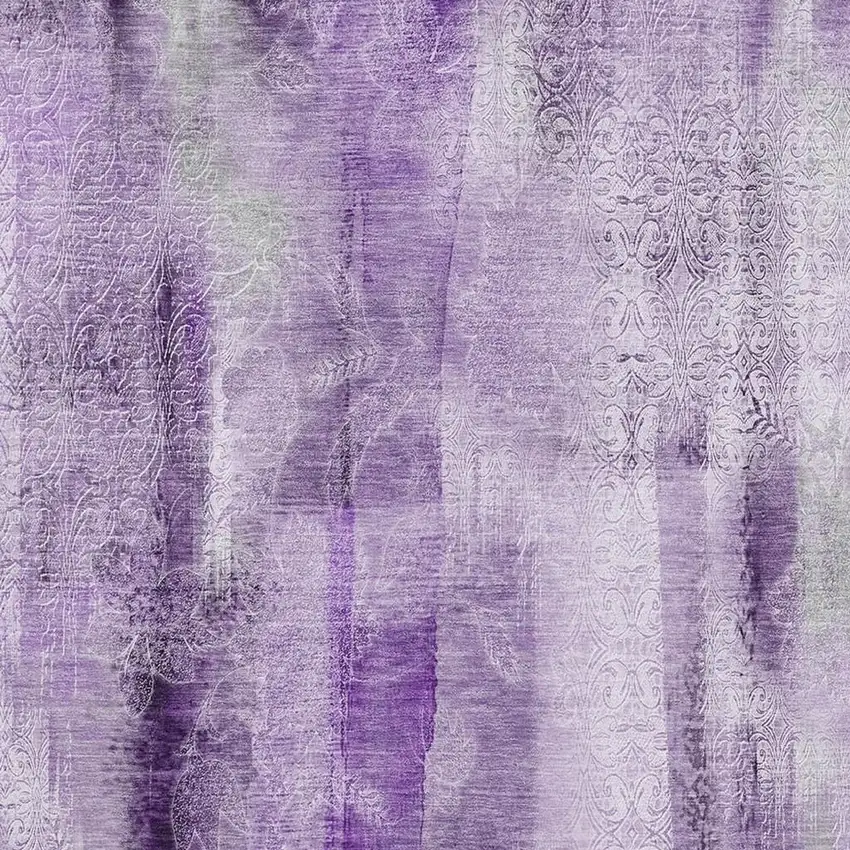 Purple And Ivory Abstract Washable Area Rug With UV Protection Photo 3