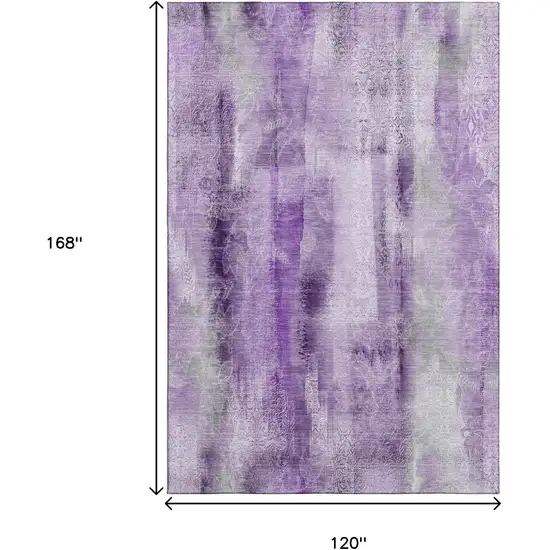 Purple And Ivory Abstract Washable Area Rug With UV Protection Photo 3
