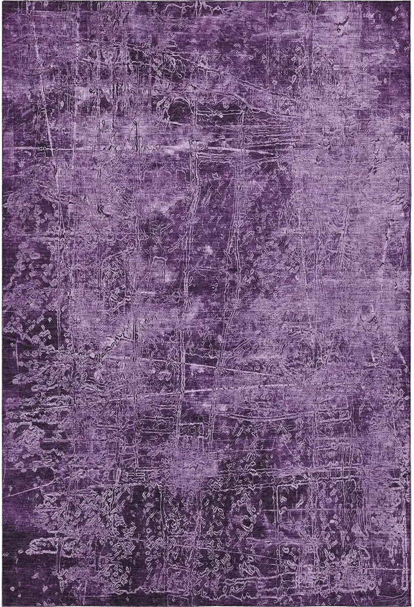 Purple And Ivory Abstract Washable Area Rug With UV Protection Photo 3