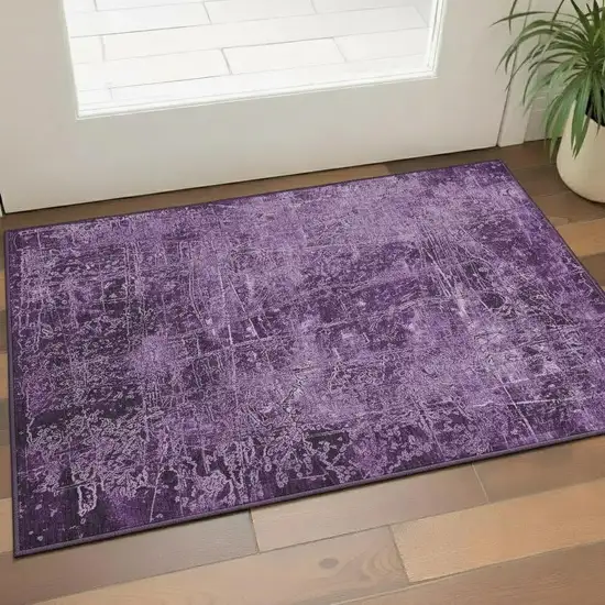 Purple And Ivory Abstract Washable Area Rug With UV Protection Photo 1