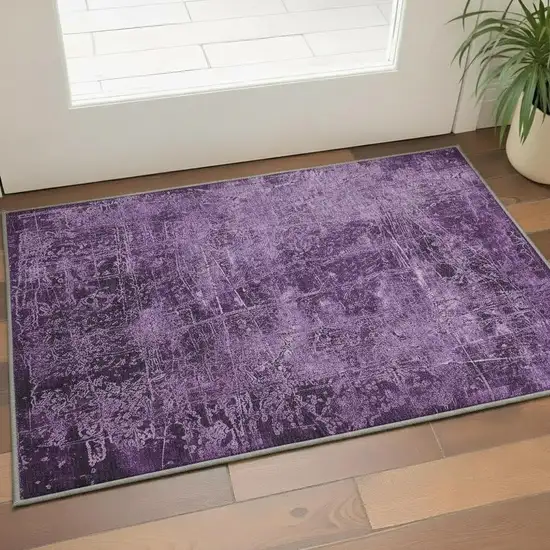Purple And Ivory Abstract Washable Area Rug With UV Protection Photo 2