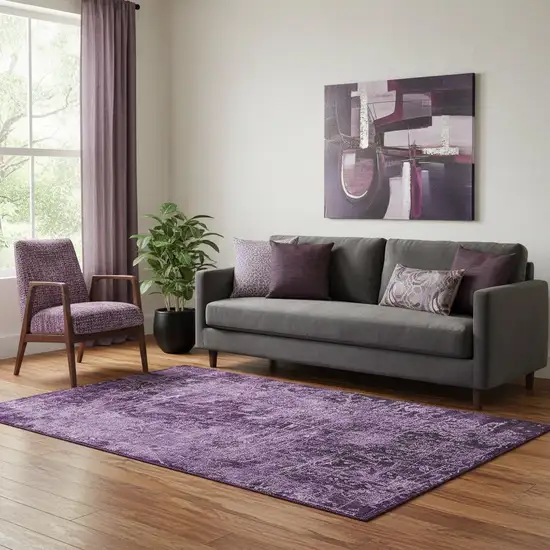 Purple And Ivory Abstract Washable Area Rug With UV Protection Photo 1